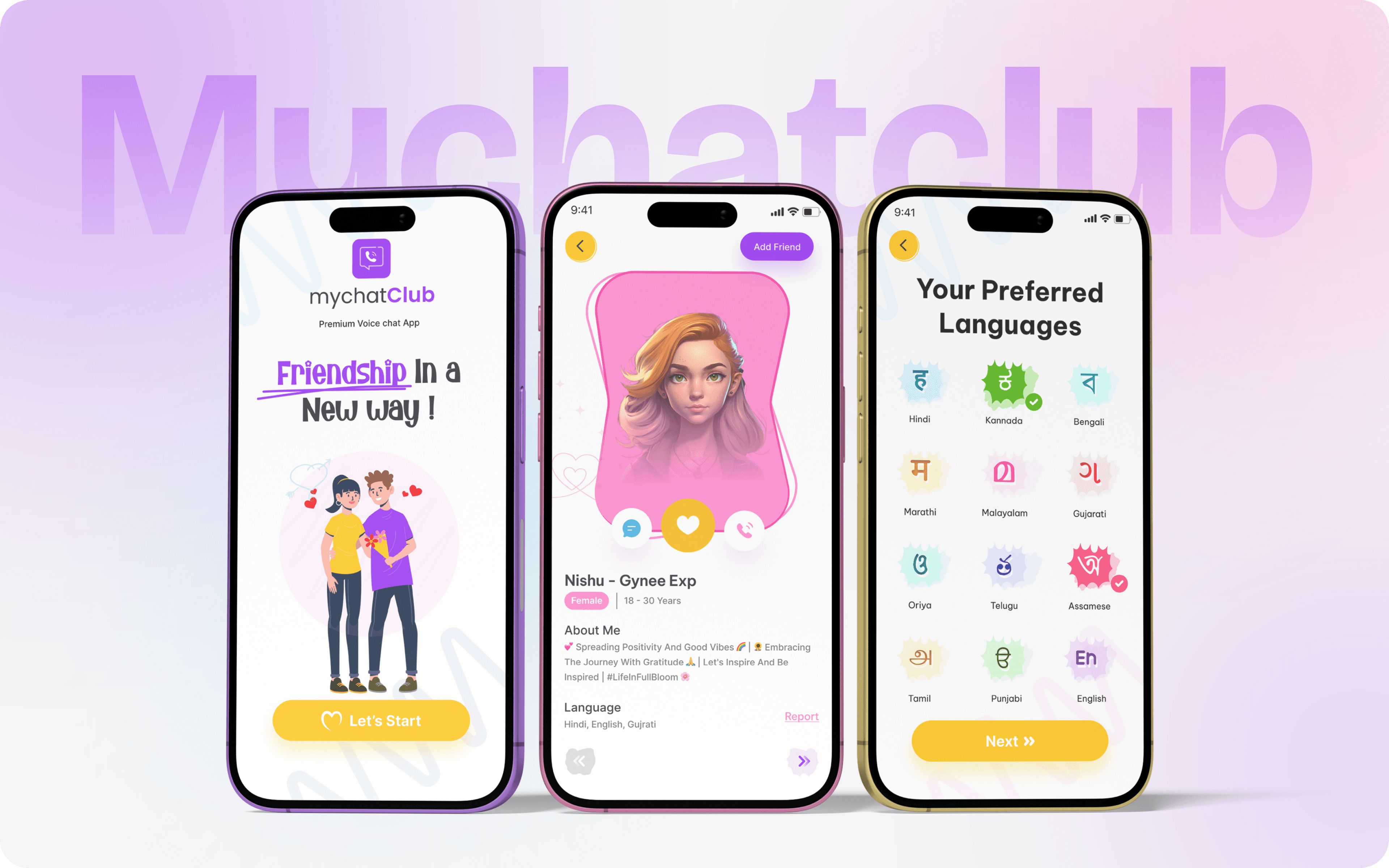 MyChatClub mobile app case study cover showing AI chat, creator profiles, and social interaction screens