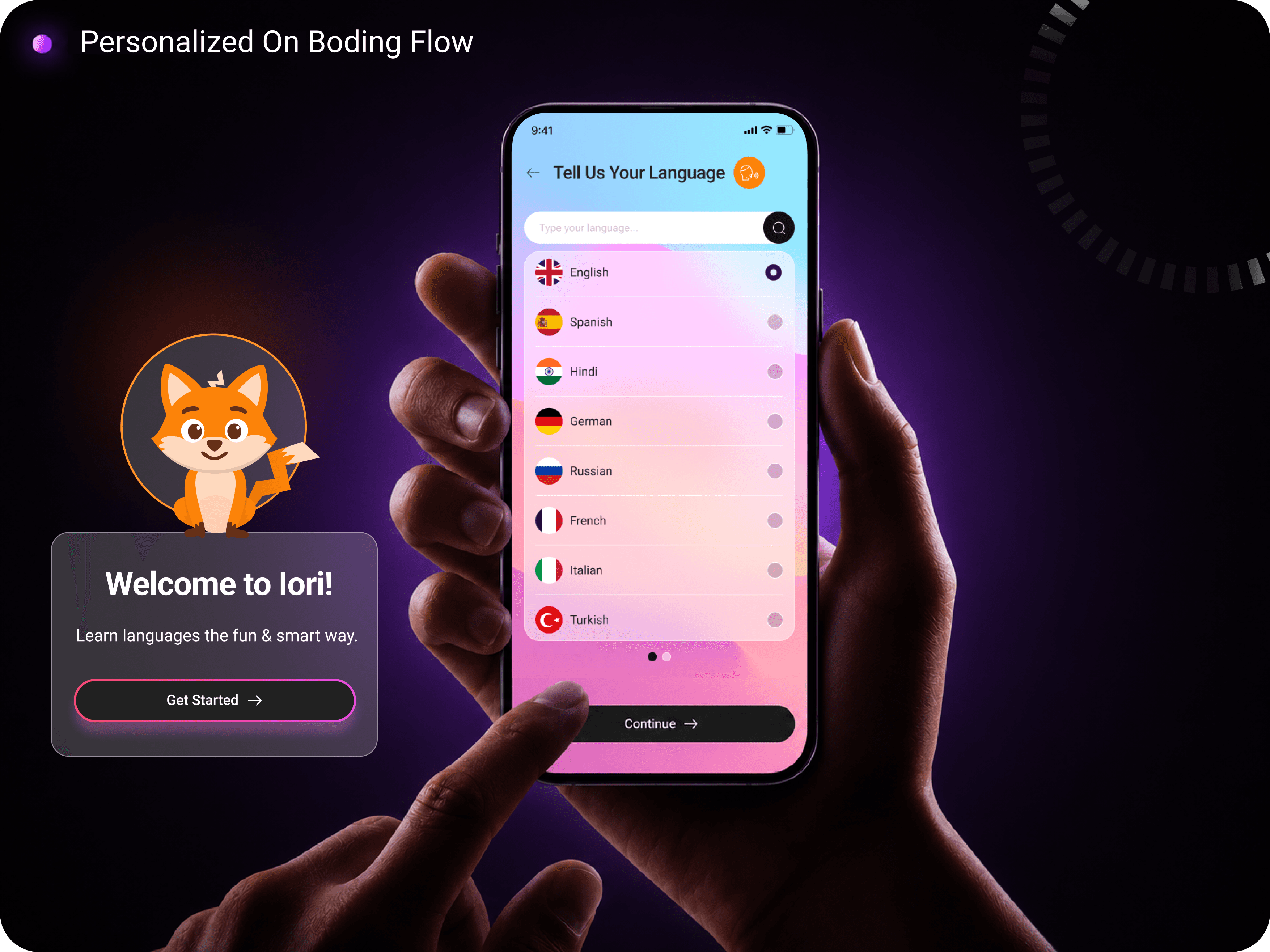 The onboarding flow was designed to help users start learning immediately.
